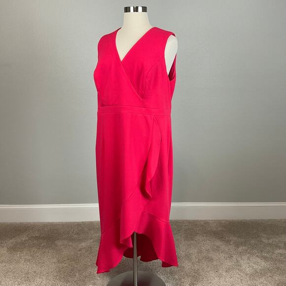 XSCAPE Colorful High Low Midi Sheath Ruffled V-Neck Cocktail Dress Red Size 20W - Picture 4 of 11